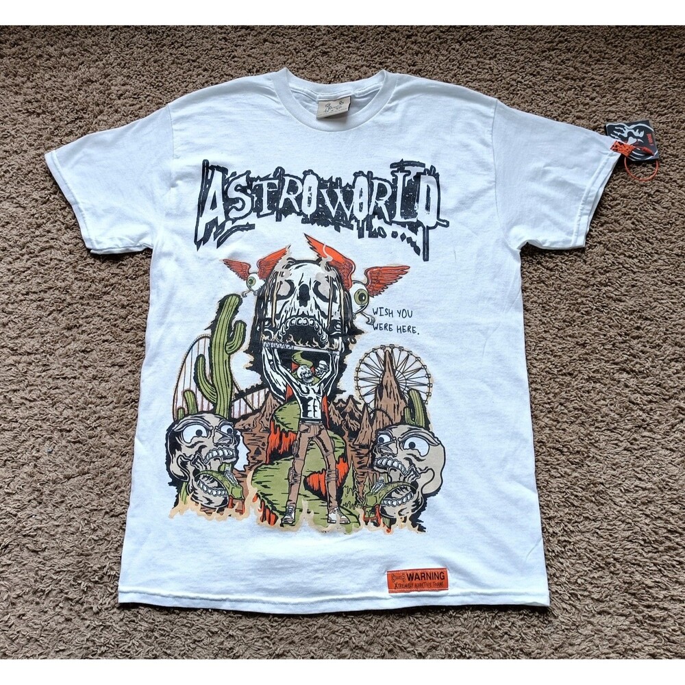 Travis Scott Astroworld T-Shirt Men's Size Medium Graphic Print White Shirt
